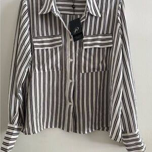 Adrianna Papell Black and White Striped Shirt